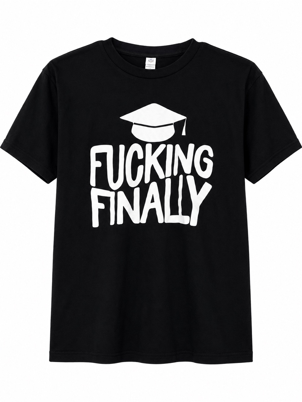 Black Graduation Graphic Tee with White Print
